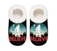 Chintiz Women's Soft Cozy Warm Ladies Slippers Socks for Women Men, Forest Christmas Bigfoot Fuzzy Plush Non-slip Closed Back House Shoes for Winter Bedroom Indoor Outdoor