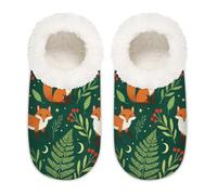 Chintiz Women's Soft Cozy Warm Ladies Slippers Socks for Women Men, Fox Forest Fuzzy Plush Non-slip Closed Back House Shoes for Winter Bedroom Indoor Outdoor
