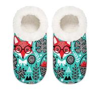 Chintiz Women's Soft Cozy Warm Ladies Slippers Socks for Women Men, Fox Fuzzy Plush Non-slip Closed Back House Shoes for Winter Bedroom Indoor Outdoor