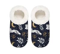 Chintiz Women's Soft Cozy Warm Ladies Slippers Socks for Women Men, Fox Moon Fuzzy Plush Non-slip Closed Back House Shoes for Winter Bedroom Indoor Outdoor