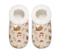 Chintiz Women's Soft Cozy Warm Ladies Slippers Socks for Women Men, Fox Mushroom Fuzzy Plush Non-slip Closed Back House Shoes for Winter Bedroom Indoor Outdoor