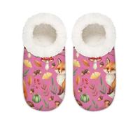 Chintiz Women's Soft Cozy Warm Ladies Slippers Socks for Women Men, Fox Mushrooms Fuzzy Plush Non-slip Closed Back House Shoes for Winter Bedroom Indoor Outdoor