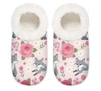 Chintiz Women's Soft Cozy Warm Ladies Slippers Socks for Women Men, Fox Rose Floral Fuzzy Plush Non-slip Closed Back House Shoes for Winter Bedroom Indoor Outdoor