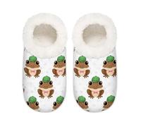 Chintiz Women's Soft Cozy Warm Ladies Slippers Socks for Women Men, Frog Polka Dots Fuzzy Plush Non-slip Closed Back House Shoes for Winter Bedroom Indoor Outdoor