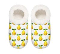 Chintiz Women's Soft Cozy Warm Ladies Slippers Socks for Women Men, Geometric Pears Fuzzy Plush Non-slip Closed Back House Shoes for Winter Bedroom Indoor Outdoor