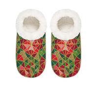 Chintiz Women's Soft Cozy Warm Ladies Slippers Socks for Women Men, Geometric Stained Glass Fuzzy Plush Non-slip Closed Back House Shoes for Winter Bedroom Indoor Outdoor