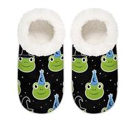 Chintiz Women's Soft Cozy Warm Ladies Slippers Socks for Women Men, Halloween Frog Fuzzy Plush Non-slip Closed Back House Shoes for Winter Bedroom Indoor Outdoor
