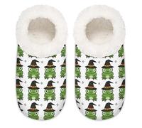 Chintiz Women's Soft Cozy Warm Ladies Slippers Socks for Women Men, Halloween Frog Witch Fuzzy Plush Non-slip Closed Back House Shoes for Winter Bedroom Indoor Outdoor