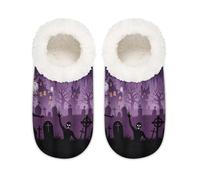 Chintiz Women's Soft Cozy Warm Ladies Slippers Socks for Women Men, Halloween Ghosts Graveyard Fuzzy Plush Non-slip Closed Back House Shoes for Winter Bedroom Indoor Outdoor