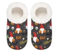 Chintiz Women's Soft Cozy Warm Ladies Slippers Socks for Women Men, Halloween Ghosts Pumpkins Fuzzy Plush Non-slip Closed Back House Shoes for Winter Bedroom Indoor Outdoor