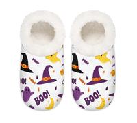 Chintiz Women's Soft Cozy Warm Ladies Slippers Socks for Women Men, Halloween Ghosts Witch Hat Fuzzy Plush Non-slip Closed Back House Shoes for Winter Bedroom Indoor Outdoor