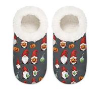 Chintiz Women's Soft Cozy Warm Ladies Slippers Socks for Women Men, Halloween Gnome Pumpkin Fuzzy Plush Non-slip Closed Back House Shoes for Winter Bedroom Indoor Outdoor