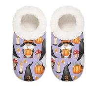 Chintiz Women's Soft Cozy Warm Ladies Slippers Socks for Women Men, Halloween Gnomes Pumpkin Fuzzy Plush Non-slip Closed Back House Shoes for Winter Bedroom Indoor Outdoor