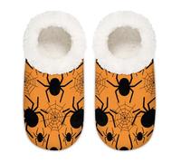 Chintiz Women's Soft Cozy Warm Ladies Slippers Socks for Women Men, Halloween Spider Webs Fuzzy Plush Non-slip Closed Back House Shoes for Winter Bedroom Indoor Outdoor