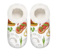 Chintiz Women's Soft Cozy Warm Ladies Slippers Socks for Women Men, Hamburg Food Fuzzy Plush Non-slip Closed Back House Shoes for Winter Bedroom Indoor Outdoor