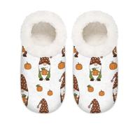 Chintiz Women's Soft Cozy Warm Ladies Slippers Socks for Women Men, Harvest Pumpkin Gnome Fuzzy Plush Non-slip Closed Back House Shoes for Winter Bedroom Indoor Outdoor
