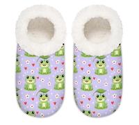 Chintiz Women's Soft Cozy Warm Ladies Slippers Socks for Women Men, Heart Frog Fuzzy Plush Non-slip Closed Back House Shoes for Winter Bedroom Indoor Outdoor