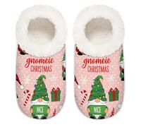 Chintiz Women's Soft Cozy Warm Ladies Slippers Socks for Women Men, Holly Christmas Gnome Fuzzy Plush Non-slip Closed Back House Shoes for Winter Bedroom Indoor Outdoor