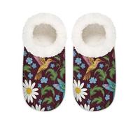 Chintiz Women's Soft Cozy Warm Ladies Slippers Socks for Women Men, Hummingbird Daisy Fuzzy Plush Non-slip Closed Back House Shoes for Winter Bedroom Indoor Outdoor