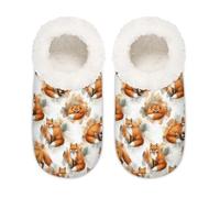 Chintiz Women's Soft Cozy Warm Ladies Slippers Socks for Women Men, Ink Fox Fuzzy Plush Non-slip Closed Back House Shoes for Winter Bedroom Indoor Outdoor