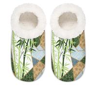 Chintiz Women's Soft Cozy Warm Ladies Slippers Socks for Women Men, Kintsugi Bamboo Fuzzy Plush Non-slip Closed Back House Shoes for Winter Bedroom Indoor Outdoor