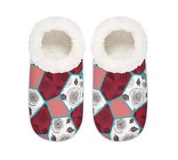 Chintiz Women's Soft Cozy Warm Ladies Slippers Socks for Women Men, Kintsugi Floral Fuzzy Plush Non-slip Closed Back House Shoes for Winter Bedroom Indoor Outdoor