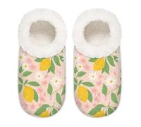Chintiz Women's Soft Cozy Warm Ladies Slippers Socks for Women Men, Lemon Blossom Fuzzy Plush Non-slip Closed Back House Shoes for Winter Bedroom Indoor Outdoor