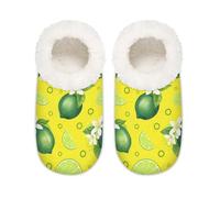 Chintiz Women's Soft Cozy Warm Ladies Slippers Socks for Women Men, Lemon Daisy Fuzzy Plush Non-slip Closed Back House Shoes for Winter Bedroom Indoor Outdoor