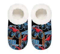 Chintiz Women's Soft Cozy Warm Ladies Slippers Socks for Women Men, Monster Car Trucks Fuzzy Plush Non-slip Closed Back House Shoes for Bedroom Winter Indoor Outdoor