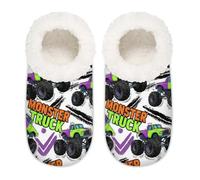Chintiz Women's Soft Cozy Warm Ladies Slippers Socks for Women Men, Monster Car Trucks Fuzzy Plush Non-slip Closed Back House Shoes for Bedroom Winter Indoor Outdoor