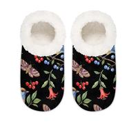 Chintiz Women's Soft Cozy Warm Ladies Slippers Socks for Women Men, Moth Berry Fuzzy Plush Non-slip Closed Back House Shoes for Winter Bedroom Indoor Outdoor