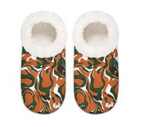 Chintiz Women's Soft Cozy Warm Ladies Slippers Socks for Women Men, Orange Green Camo Fuzzy Plush Non-slip Closed Back House Shoes for Winter Bedroom Indoor Outdoor