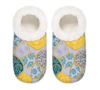 Chintiz Women's Soft Cozy Warm Ladies Slippers Socks for Women Men, Paisley Floral Kintsugi Fuzzy Plush Non-slip Closed Back House Shoes for Winter Bedroom Indoor Outdoor