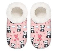 Chintiz Women's Soft Cozy Warm Ladies Slippers Socks for Women Men, Panda Heart Balloon Fuzzy Plush Non-slip Closed Back House Shoes for Winter Bedroom Indoor Outdoor