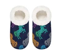 Chintiz Women's Soft Cozy Warm Ladies Slippers Socks for Women Men, Paper Cut Horse Fuzzy Plush Non-slip Closed Back House Shoes for Bedroom Winter Indoor Outdoor