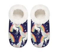 Chintiz Women's Soft Cozy Warm Ladies Slippers Socks for Women Men, Pegasus Rainbow Fuzzy Plush Non-slip Closed Back House Shoes for Bedroom Winter Indoor Outdoor