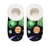 Chintiz Women's Soft Cozy Warm Ladies Slippers Socks for Women Men, Planets Cosmos Fuzzy Plush Non-slip Closed Back House Shoes for Bedroom Winter Indoor Outdoor