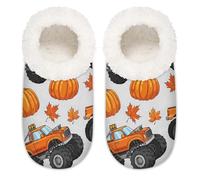 Chintiz Women's Soft Cozy Warm Ladies Slippers Socks for Women Men, Pumpkin Harvest Monster Trucks Fuzzy Plush Non-slip Closed Back House Shoes for Winter Bedroom Indoor Outdoor