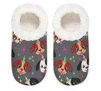 Chintiz Women's Soft Cozy Warm Ladies Slippers Socks for Women Men, Puppy Unicorn Fuzzy Plush Non-slip Closed Back House Shoes for Winter Bedroom Indoor Outdoor