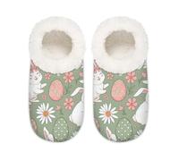 Chintiz Women's Soft Cozy Warm Ladies Slippers Socks for Women Men, Rabbit Daisy Easter Fuzzy Plush Non-slip Closed Back House Shoes for Winter Bedroom Indoor Outdoor