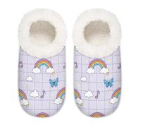 Chintiz Women's Soft Cozy Warm Ladies Slippers Socks for Women Men, Rainbow Plaid Fuzzy Plush Non-slip Closed Back House Shoes for Winter Bedroom Indoor Outdoor