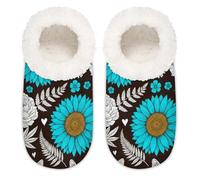 Chintiz Women's Soft Cozy Warm Ladies Slippers Socks for Women Men, Rose Daisy Fuzzy Plush Non-slip Closed Back House Shoes for Winter Bedroom Indoor Outdoor