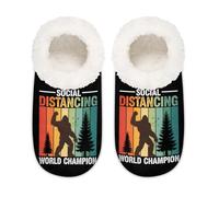 Chintiz Women's Soft Cozy Warm Ladies Slippers Socks for Women Men, Sasquatch Bigfoot Forest Fuzzy Plush Non-slip Closed Back House Shoes for Winter Bedroom Indoor Outdoor