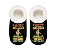 Chintiz Women's Soft Cozy Warm Ladies Slippers Socks for Women Men, Sasquatch Bigfoot Forest Fuzzy Plush Non-slip Closed Back House Shoes for Winter Bedroom Indoor Outdoor