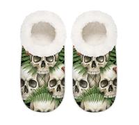 Chintiz Women's Soft Cozy Warm Ladies Slippers Socks for Women Men, Skulls Ferns Butterflies Fuzzy Plush Non-slip Closed Back House Shoes for Bedroom Winter Indoor Outdoor