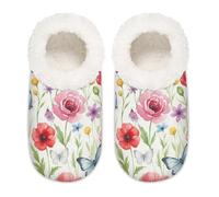 Chintiz Women's Soft Cozy Warm Ladies Slippers Socks for Women Men, Spring Butterflies Flowers Fuzzy Plush Non-slip Closed Back House Shoes for Bedroom Winter Indoor Outdoor