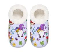 Chintiz Women's Soft Cozy Warm Ladies Slippers Socks for Women Men, Spring Gnome Flowers Fuzzy Plush Non-slip Closed Back House Shoes for Winter Bedroom Indoor Outdoor