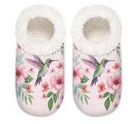 Chintiz Women's Soft Cozy Warm Ladies Slippers Socks for Women Men, Spring Hummingbird Flowers Fuzzy Plush Non-slip Closed Back House Shoes for Winter Bedroom Indoor Outdoor