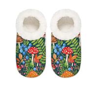 Chintiz Women's Soft Cozy Warm Ladies Slippers Socks for Women Men, Spring Mushroom Berry Fuzzy Plush Non-slip Closed Back House Shoes for Winter Bedroom Indoor Outdoor