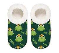 Chintiz Women's Soft Cozy Warm Ladies Slippers Socks for Women Men, St. Patricks Day Frog Fuzzy Plush Non-slip Closed Back House Shoes for Winter Bedroom Indoor Outdoor